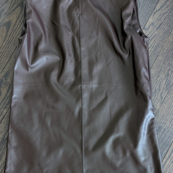 Sleeveless Brown Pleather Mini Dress - Picture 2 of 9
